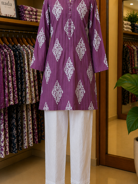 Plum Noor Printed Lawn Suit – 2 Piece Ready-to-Wear