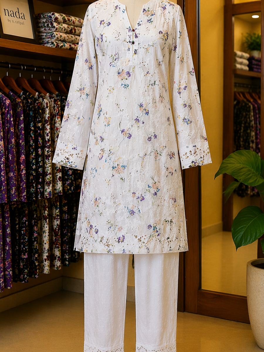 Ivory Bloom Schiffli Lawn Suit – 2 Piece Ready-to-Wear
