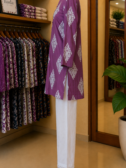 Plum Noor Printed Lawn Suit – 2 Piece Ready-to-Wear
