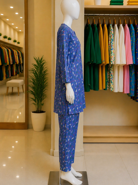 Blue Mist Floral Lawn Suit – Ready-to-Wear 2 Piece Set