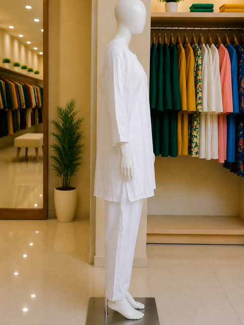 Pearl White Textured Lawn Suit – Ready-to-Wear 2 Piece Set