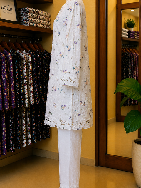 Ivory Bloom Schiffli Lawn Suit – 2 Piece Ready-to-Wear