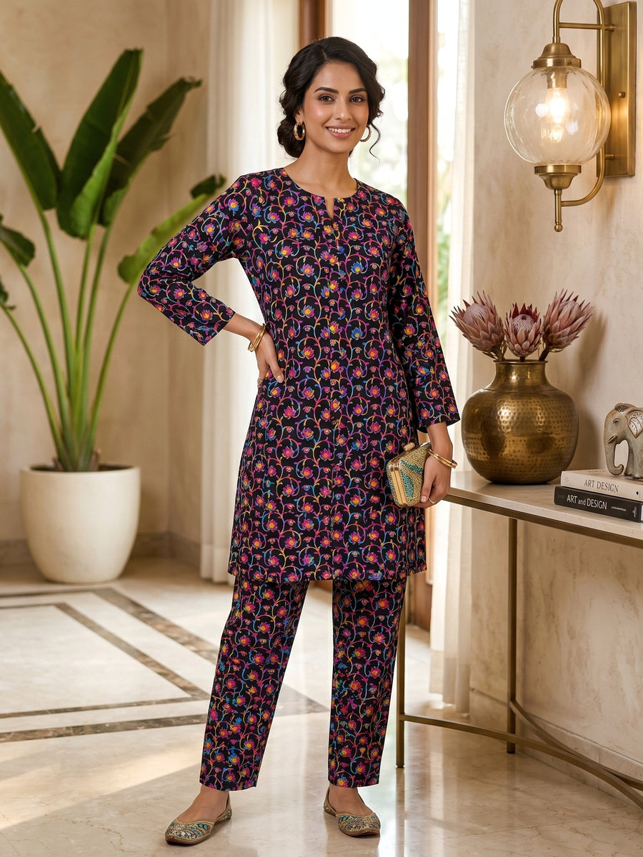 Midnight Pop Floral Lawn Suit – Ready-to-Wear 2 Piece Set