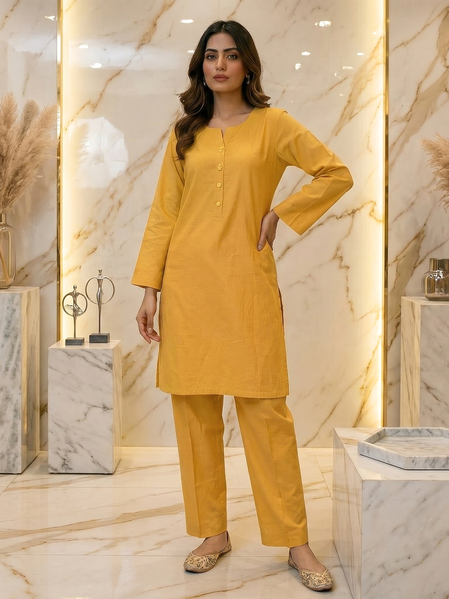 Sunlit Mustard Textured 2 Piece Suit