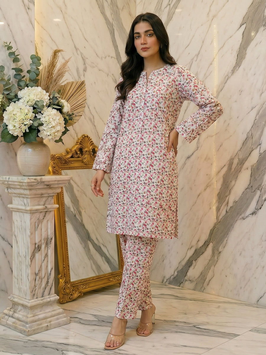 White Petal Confetti Lawn Suit – Ready-to-Wear 2 Piece Set