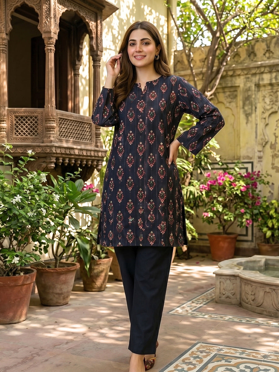 Noir Rosette Lawn Suit – Ready-to-Wear 2 Piece Set