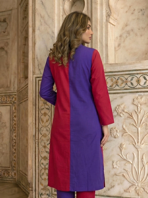 Red & Purple Color Block Lawn Kurti β Bold Everyday Style