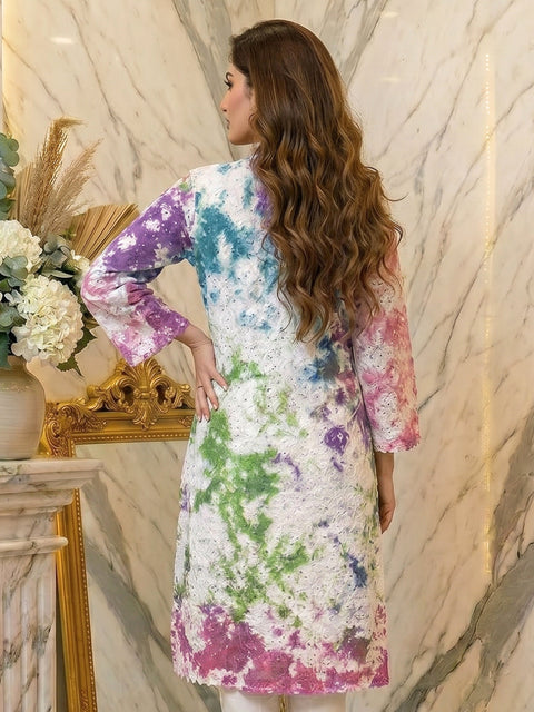 Color Splash Lace-Style Lawn Kurti