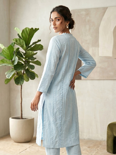 Sky Blue Pearl-Button Lawn Kurti