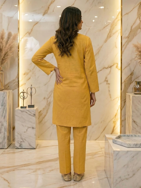 Sunlit Mustard Textured 2 Piece Suit
