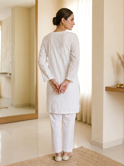Pearl White Textured Lawn Suit – Ready-to-Wear 2 Piece Set