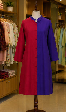 Red & Purple Color Block Lawn Kurti – Bold Everyday Style