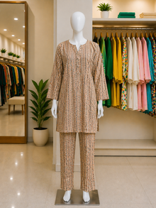 Peach Mosaic Stripe Lawn Suit – Ready-to-Wear 2 Piece Set