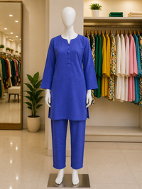 Sapphire Blue Textured Lawn Suit – Ready-to-Wear 2 Piece Set