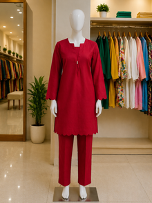 Crimson Scallop Lawn Suit – Ready-to-Wear 2 Piece Set