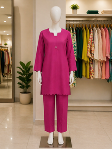 Fuchsia Scallop Lawn Suit – 2 Piece Ready-to-Wear Kameez Trouser