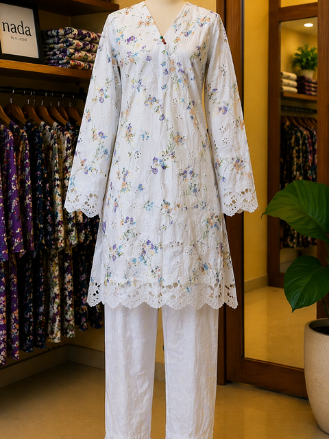 Ivory Meadow Schiffli Lawn Suit – 2 Piece Ready-to-Wear