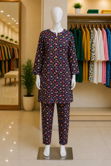 Midnight Pop Floral Lawn Suit – Ready-to-Wear 2 Piece Set