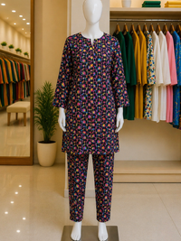 Midnight Pop Floral Lawn Suit – Ready-to-Wear 2 Piece Set