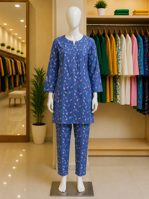 Blue Mist Floral Lawn Suit – Ready-to-Wear 2 Piece Set