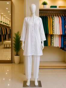 Pearl White Textured Lawn Suit – Ready-to-Wear 2 Piece Set