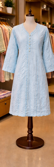 Sky Blue Pearl-Button Lawn Kurti