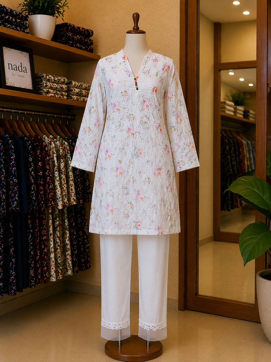 Ivory Garden Lace Lawn Suit – 2 Piece Ready-to-Wear