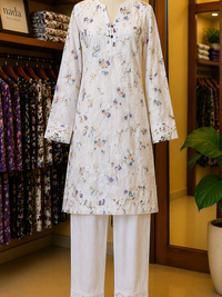 Ivory Bloom Schiffli Lawn Suit – 2 Piece Ready-to-Wear