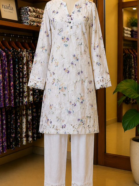 Ivory Bloom Schiffli Lawn Suit – 2 Piece Ready-to-Wear