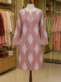 Dusty Rose Ornamental Lawn Kurti – 1 Piece Ready-to-Wear