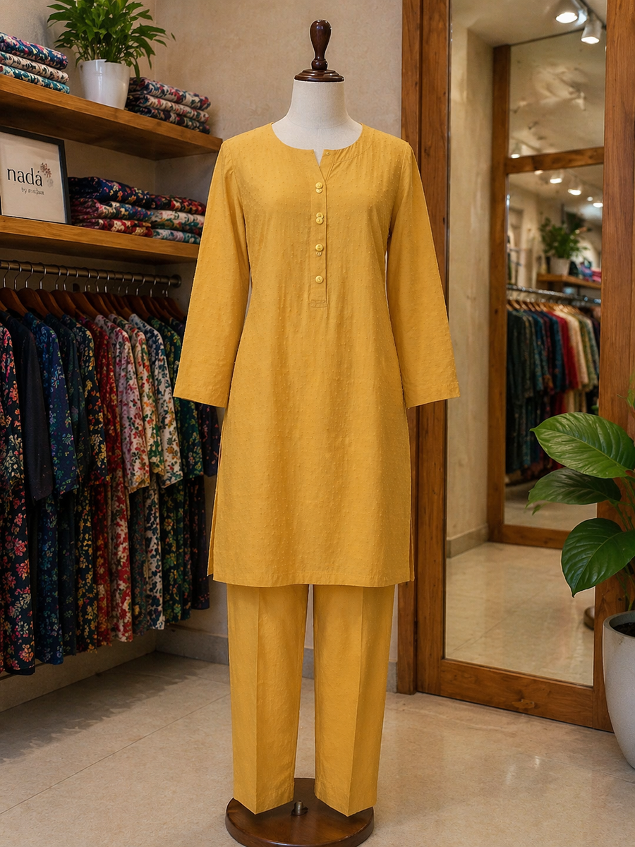 Sunlit Mustard Textured 2 Piece Suit