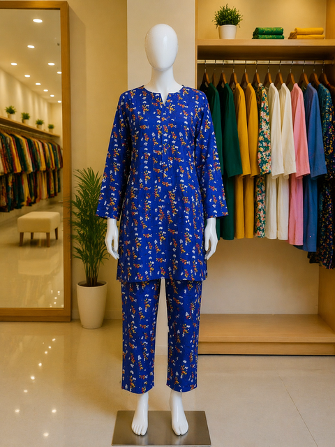 Blue Blossom Ready-to-Wear 2 Piece Suit | Printed Kameez & Trouser | Yalla Printing UAE