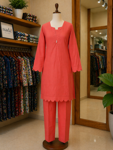 Coral Charm Scallop Lawn Suit – Ready-to-Wear 2 Piece Set