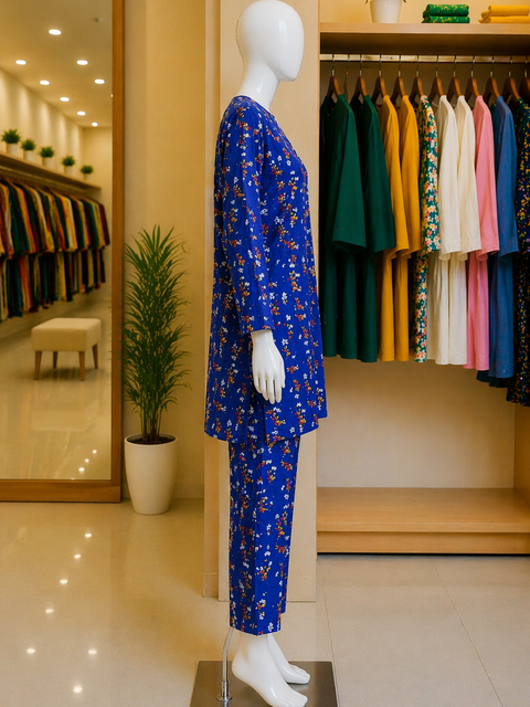 Blue Blossom Ready-to-Wear 2 Piece Suit | Printed Kameez & Trouser | Yalla Printing UAE