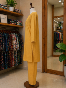 Sunlit Mustard Textured 2 Piece Suit
