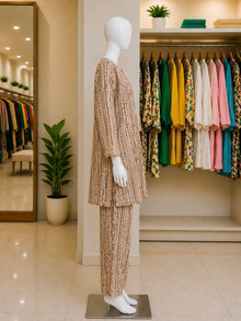 Peach Mosaic Stripe Lawn Suit – Ready-to-Wear 2 Piece Set