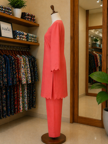 Coral Charm Scallop Lawn Suit – Ready-to-Wear 2 Piece Set