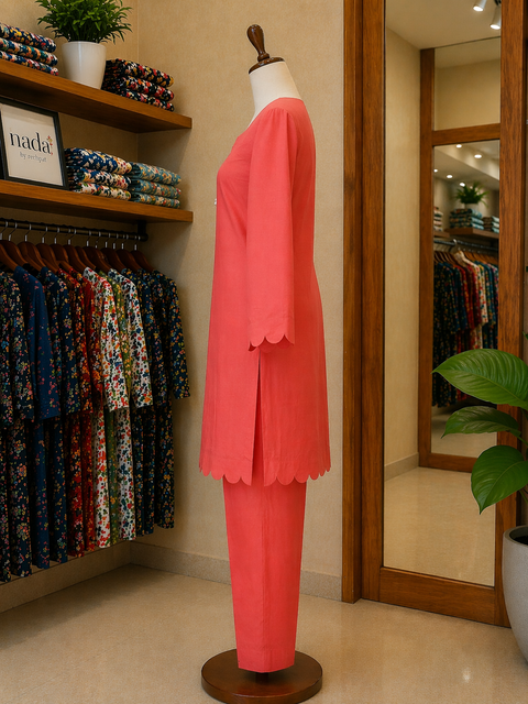 Coral Charm Scallop Lawn Suit – Ready-to-Wear 2 Piece Set