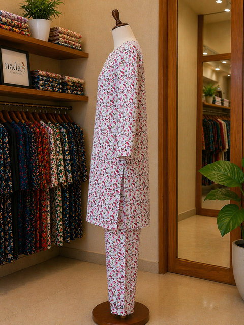 White Petal Confetti Lawn Suit – Ready-to-Wear 2 Piece Set