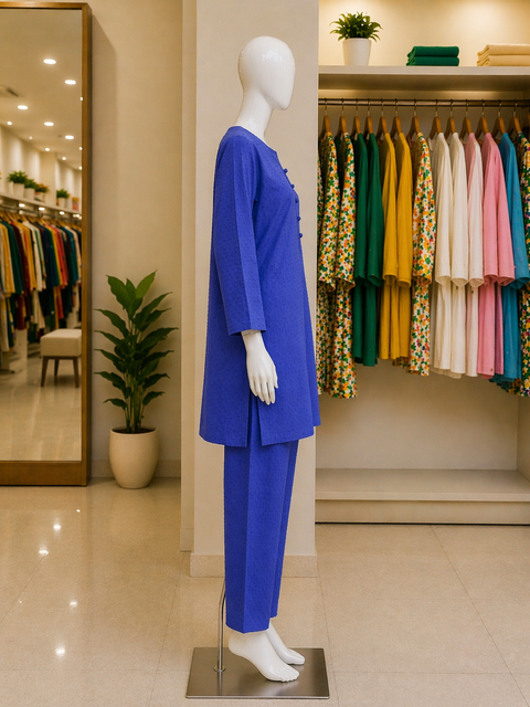 Sapphire Blue Textured Lawn Suit – Ready-to-Wear 2 Piece Set