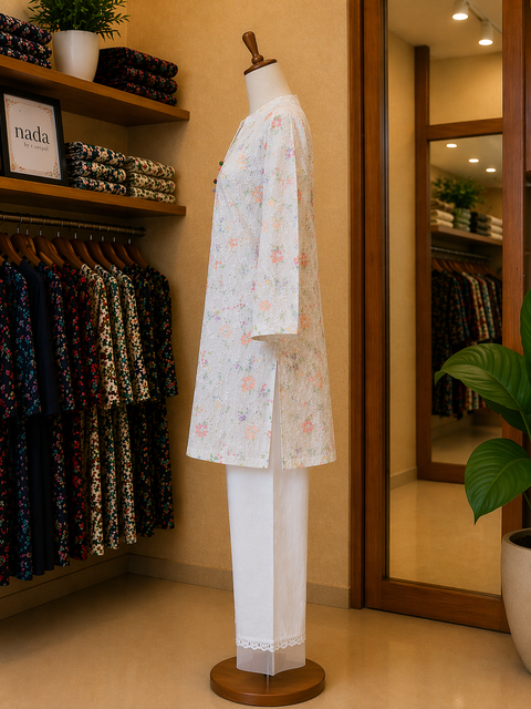 Ivory Garden Lace Lawn Suit – 2 Piece Ready-to-Wear
