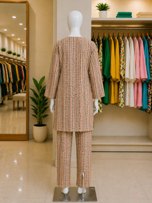 Peach Mosaic Stripe Lawn Suit – Ready-to-Wear 2 Piece Set