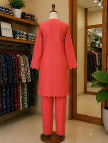 Coral Charm Scallop Lawn Suit – Ready-to-Wear 2 Piece Set