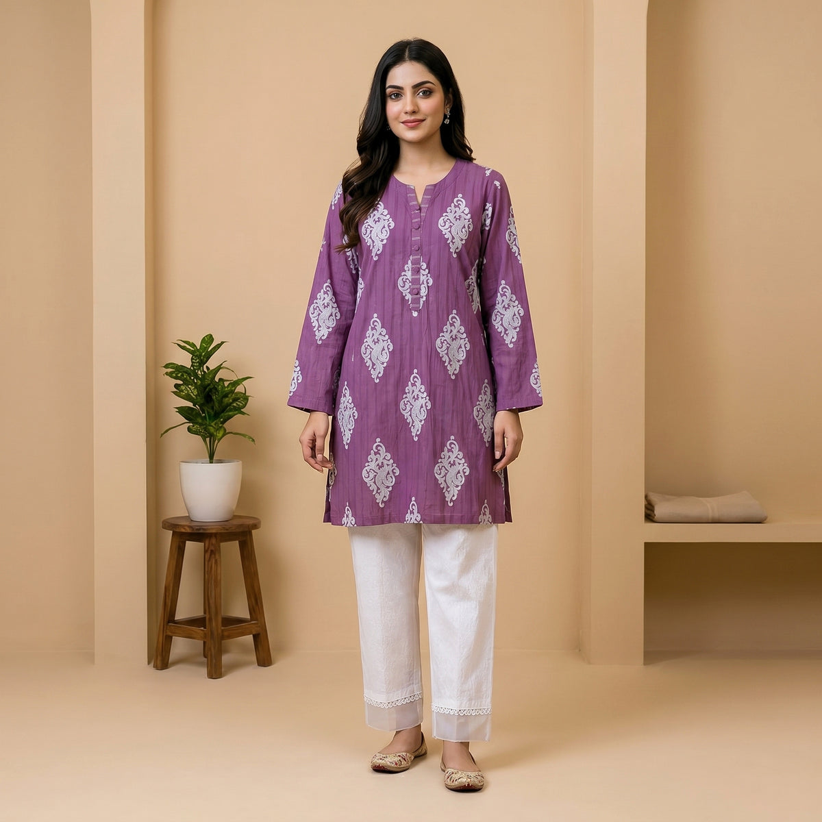 Plum Noor Printed Lawn Suit – 2 Piece Ready-to-Wear