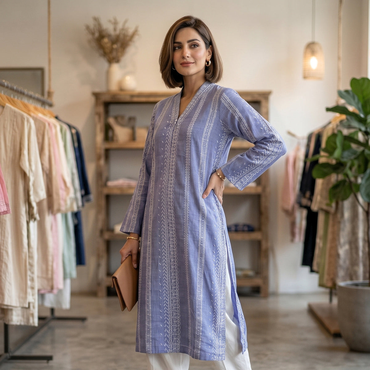 Lavender Blue Printed Lawn Kurti – Soft Everyday Elegance