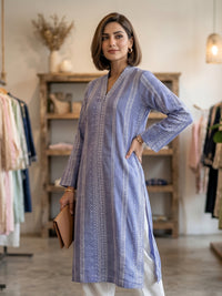 Lavender Blue Printed Lawn Kurti – Soft Everyday Elegance
