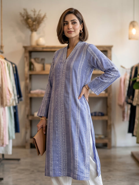 Lavender Blue Printed Lawn Kurti – Soft Everyday Elegance