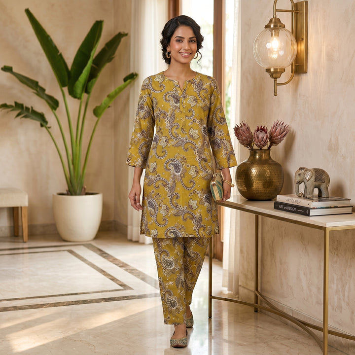 Mustard Paisley Lawn Suit – Ready-to-Wear 2 Piece Set