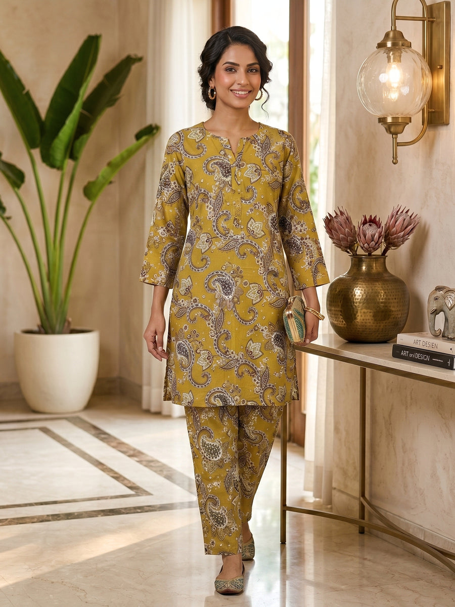 Mustard Paisley Lawn Suit – Ready-to-Wear 2 Piece Set