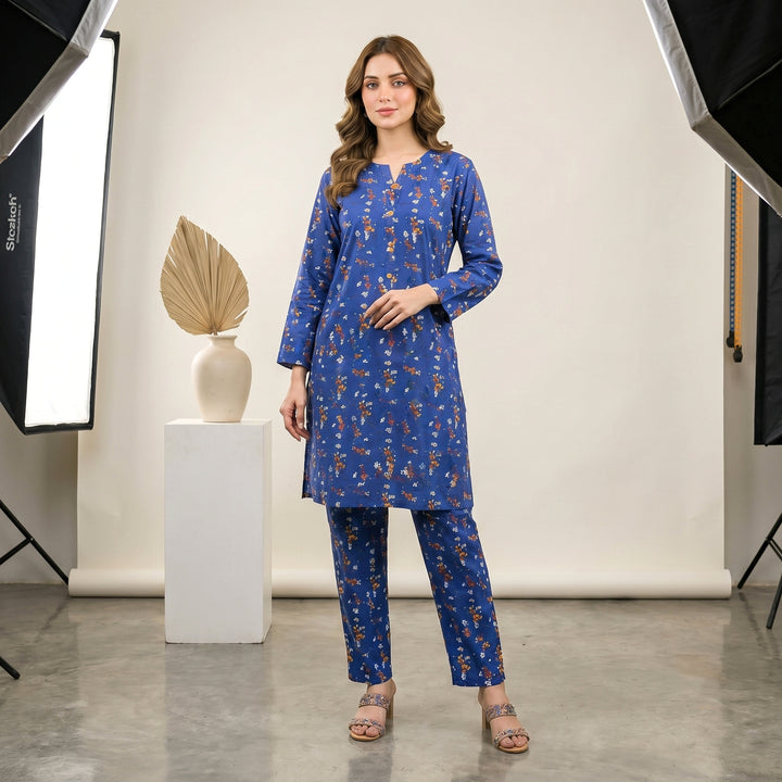 Royal Blue Bloom Lawn Suit – Ready-to-Wear 2 Piece Set